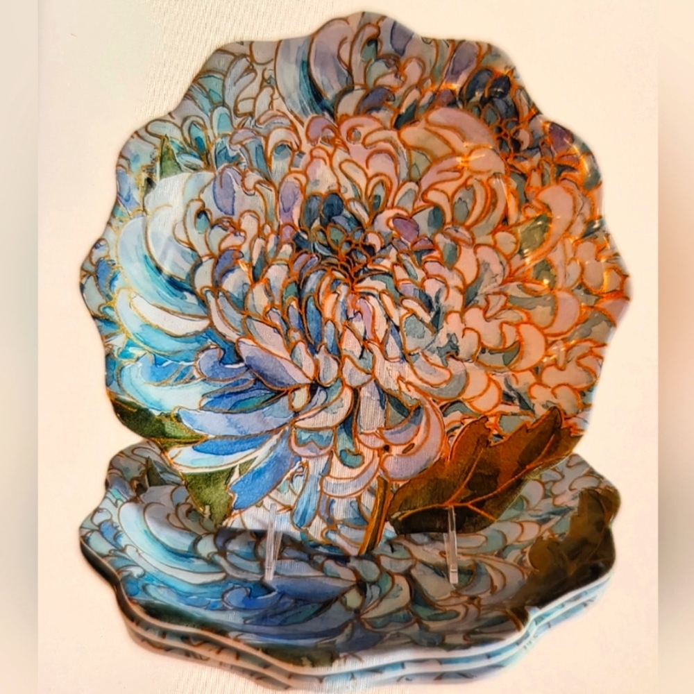 4pc Nicole Miller Thick Melamine 11' Dinner Plates Set of Four New